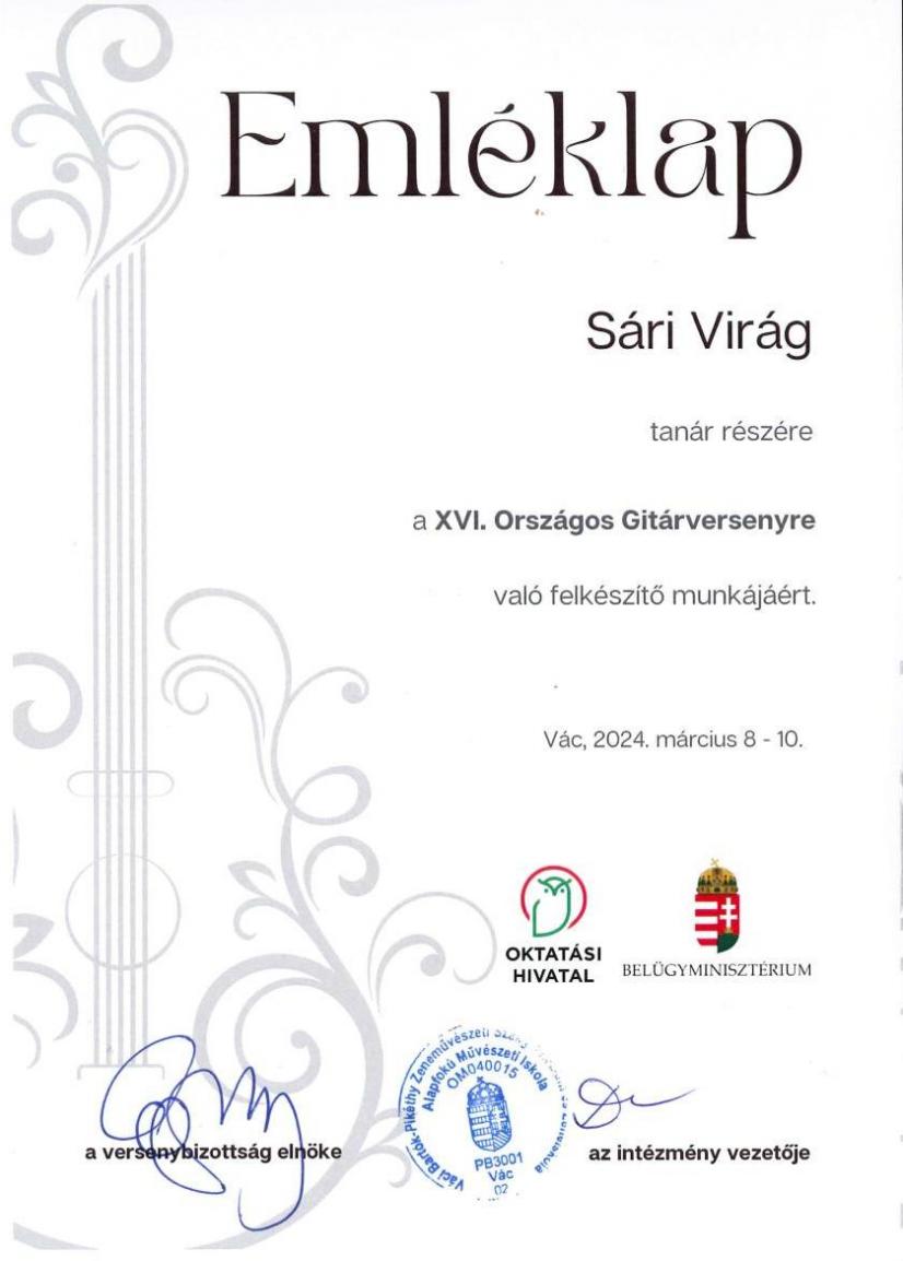 Sári Virág_XVI.Orszagos_Gitarverseny emleklap_-1